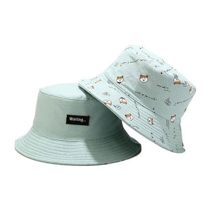 Unisex Cotton Double-Sided Dog Print Bucket Hat – Travel Sun Cap