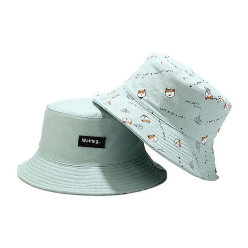 Unisex Cotton Double-Sided Dog Print Bucket Hat – Travel Sun Cap