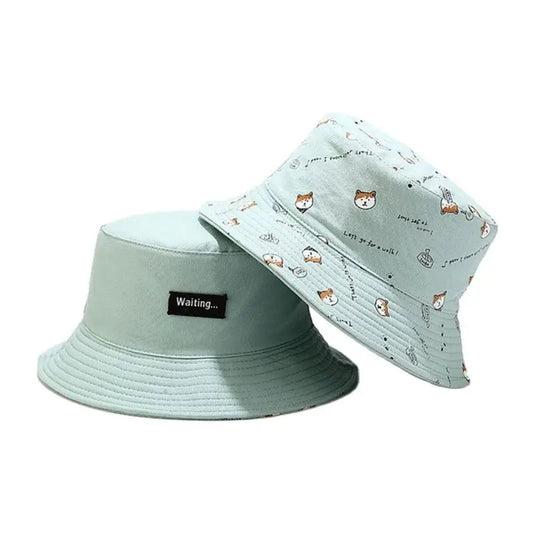 Unisex Cotton Double-Sided Dog Print Bucket Hat – Travel Sun Cap