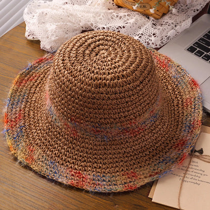 Colorful Woven Straw Wide Brim Bucket Hat