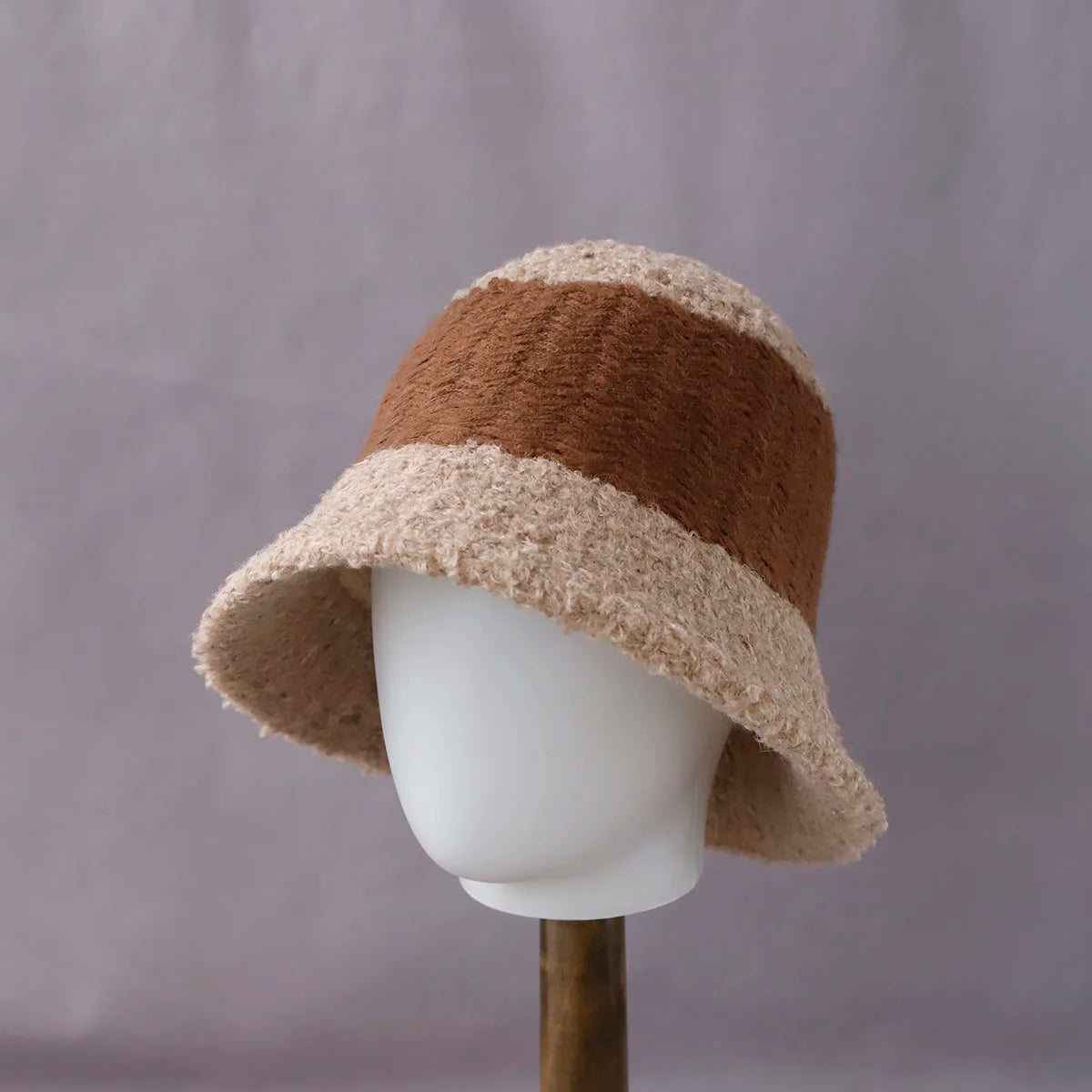 Women's Spliced Color Wool Knitted Bucket Hat