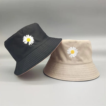 Reversible Daisy Embroidered Harajuku Bucket Hat