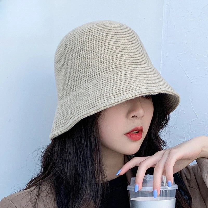 Korean Retro Knitted Winter Bucket Hat