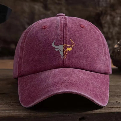Washed Cotton Bull Head Printed Adjustable Baseball Cap