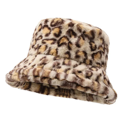 Cow Print Faux Fur Bucket Hat