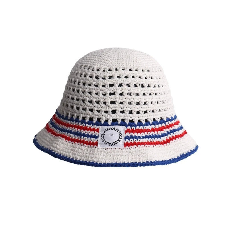 Korean Striped Breathable Summer Knitted Bucket Hat