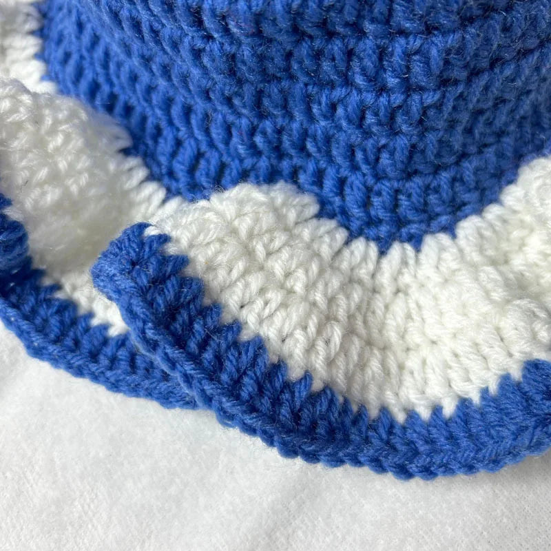Womens Acrylic Knitted Wide Brim Bucket Hat