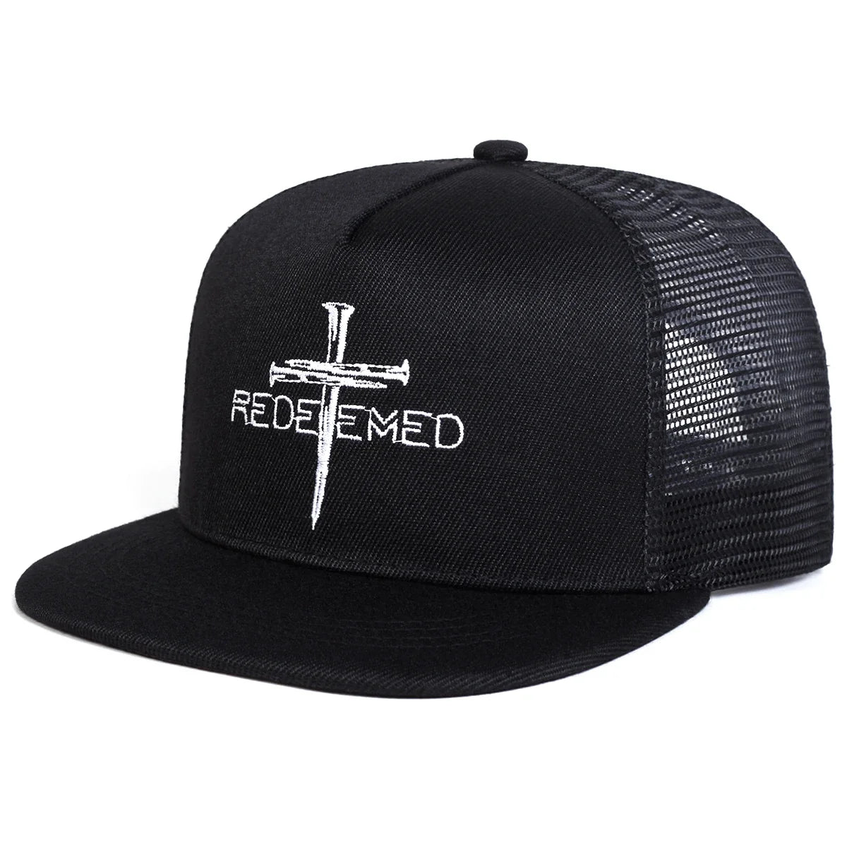 Redeemed Cross Embroidered Mesh Hip Hop Snapback Cap