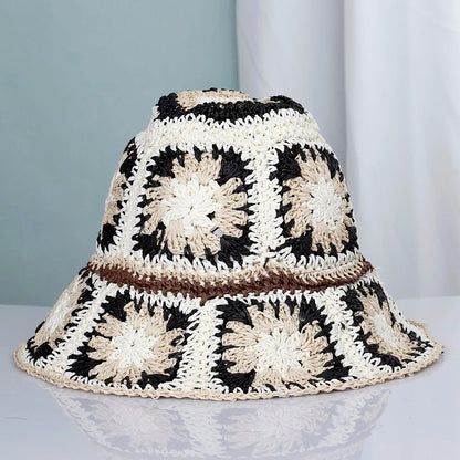 Womens Crochet Straw Foldable Summer Bucket Hat