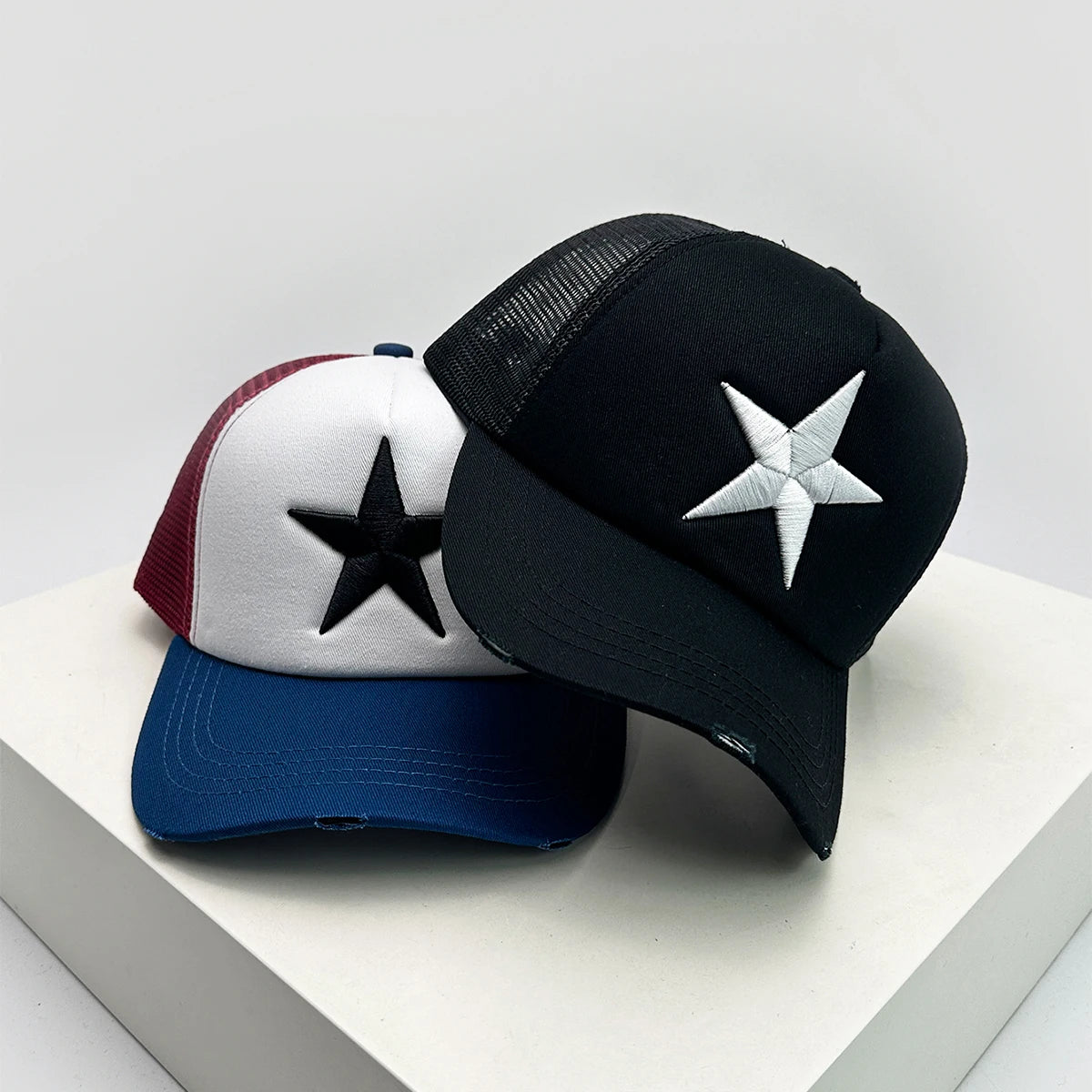 Five Pointed Star Embroidered Color Block Baseball Hat