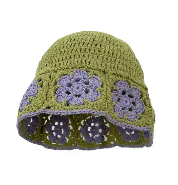 Knitted Floral Crochet Outdoor Travel Women Bucket Hat