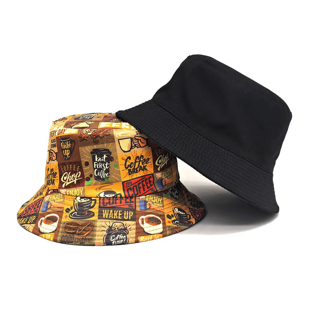 Cartoon Painting Coffee Bucket Hat Cap