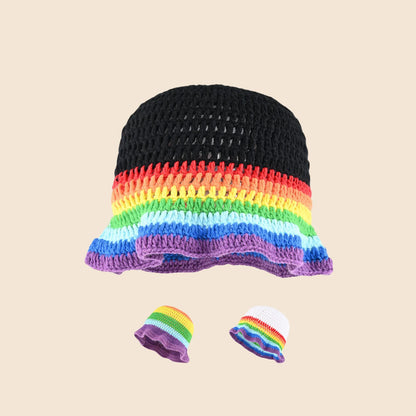 Lotus Edge Colored Striped Knitted Bucket Hat
