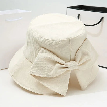 Women Big Bowknot Wide Brim Panama Bucket Hat