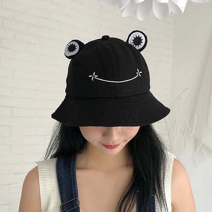 Women Embroidered Frog Sun Bucket Hat