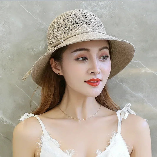 Women Braided Beach Sunshade Bucket Hat