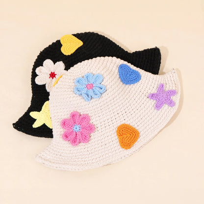 Flower Knitted Fisherman Hat Women Autumn Winter
