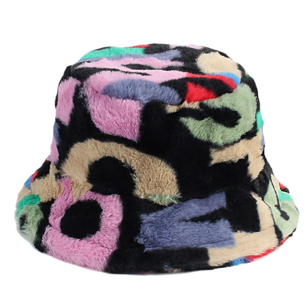 Winter Fluffy Fur Thickened Windproof Warm Bucket Hat Women Men