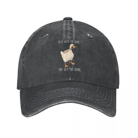 Untitled Goose Game Honk Bonk Distressed Denim Baseball Cap