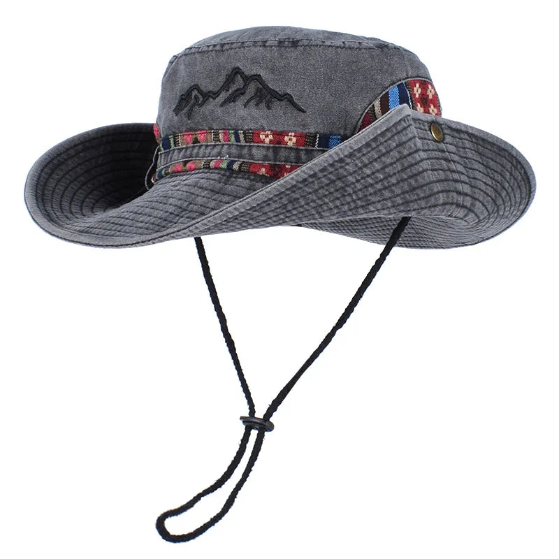 Vintage Embroidered Wide Brim Bucket Hat Unisex