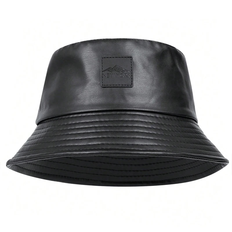 PU Leather Mountain Stamp Bucket Hat Unisex