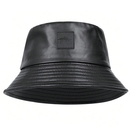 PU Leather Mountain Stamp Bucket Hat Unisex