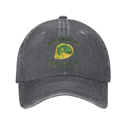 Women Want Me Fish Fear Me Washed Baseball Cap
