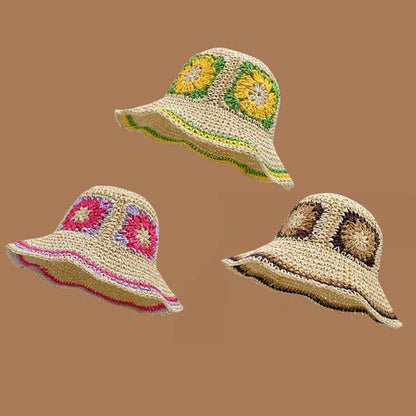 Spring Summer Hollow Crochet Straw Visor Bucket Hat