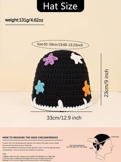 Hand Woven Colorful Star Scallop Knitted Bucket Hat
