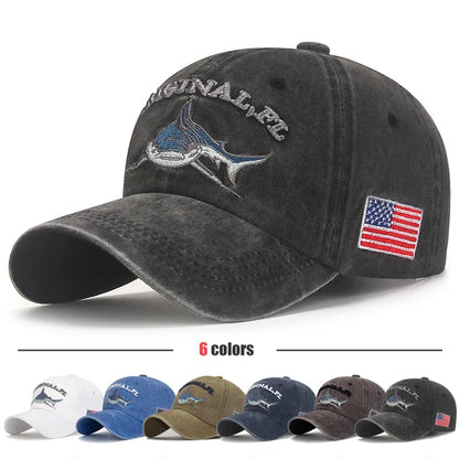Shark American Flag Embroidered Baseball Cap