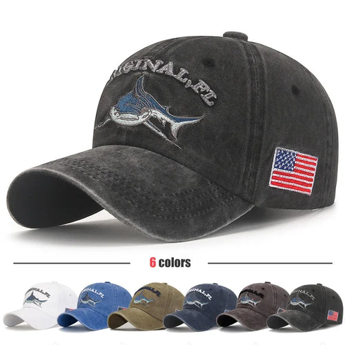 Shark American Flag Embroidered Baseball Cap