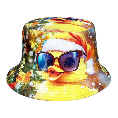 Christmas Little Yellow Duck Reversible Foldable Bucket Hat Unisex