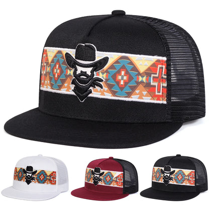 Unisex Western Cowboy Embroidery Hip-hop Net Hats