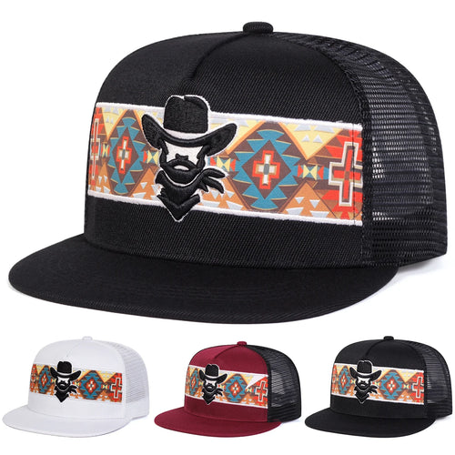 Unisex Western Cowboy Embroidery Hip-hop Net Hats