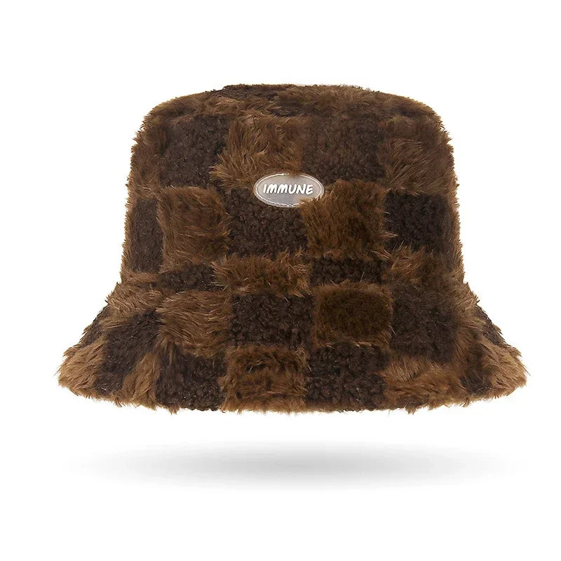 Fall Winter Checkerboard Bucket Hat