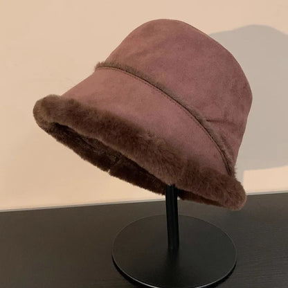 Retro Suede Plush Winter Bucket Hat