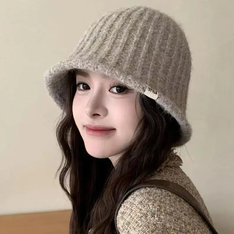 Korean Knitted Wool Winter Bucket Hat Women