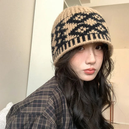 Oversize Retro Wool Knitted Winter Bucket Hat