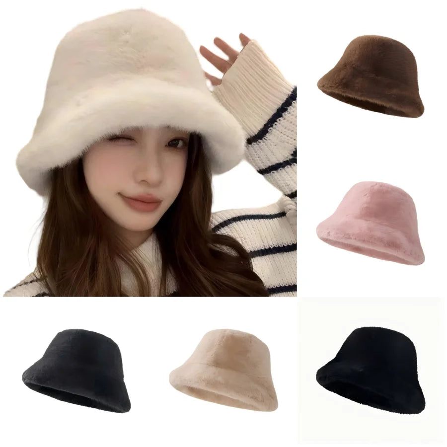 Faux Fur Winter Bucket Hat with Ear Protection