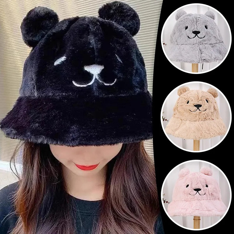 Cute Bear Plush Winter Bucket Hat