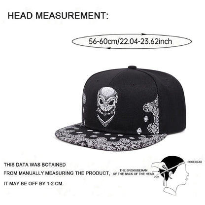Paisley Skeleton Embroidery Hip Hop Flat Snapback Cap