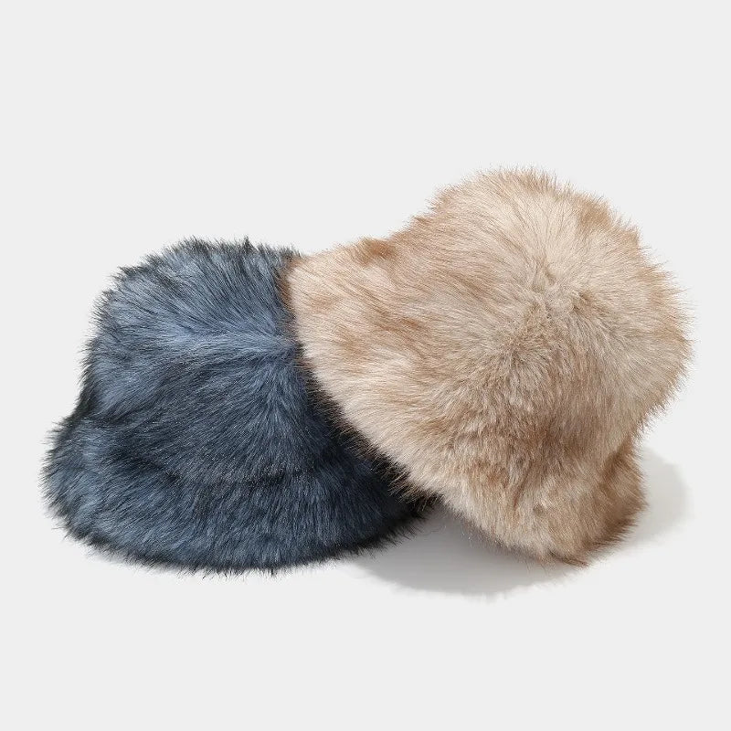Two Tone Fluffy Long Hair Bucket Hat
