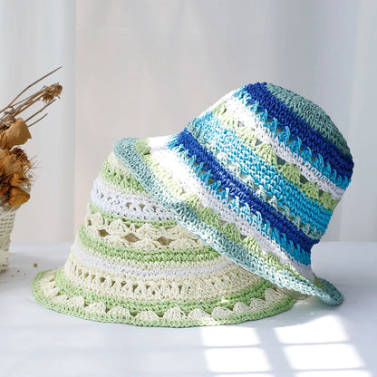 Multicolor Foldable Crochet Straw Bucket Hat