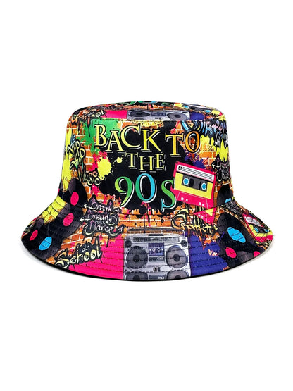 Retro 90s Graffiti Reversible Foldable Bucket Hat