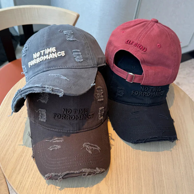 Distressed Washed 3D Embroidered Slim Visor Baseball Cap