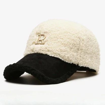 Big Letter Embroidered Lambswool Baseball Cap