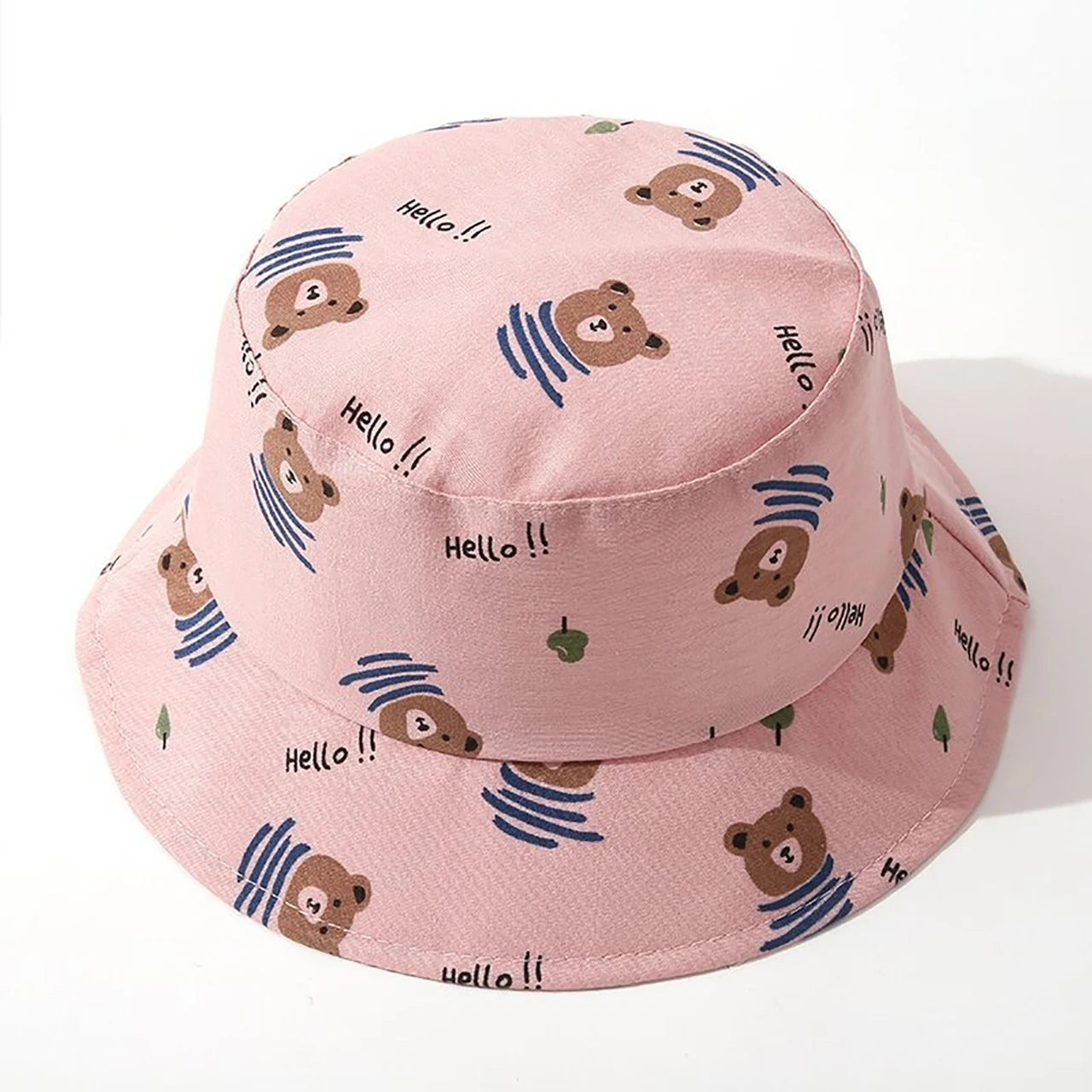 Cute Bear Print Wide Brim Baby Bucket Hat