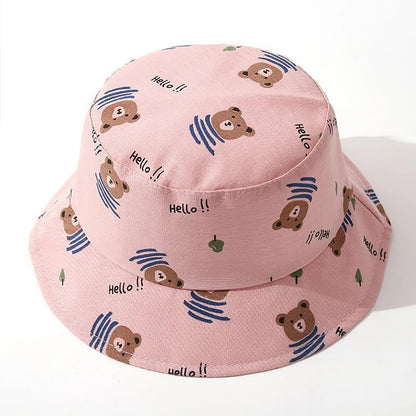 Cute Bear Print Wide Brim Baby Bucket Hat