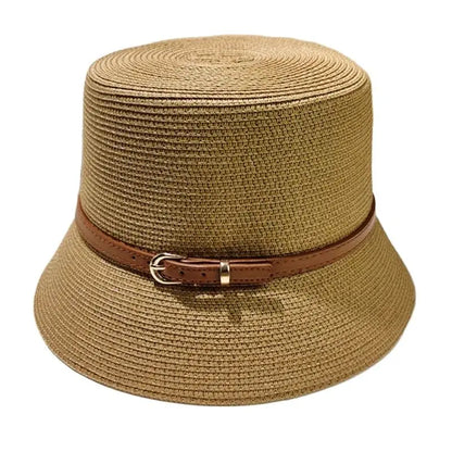Women's Straw Belted Summer Bucket Hat