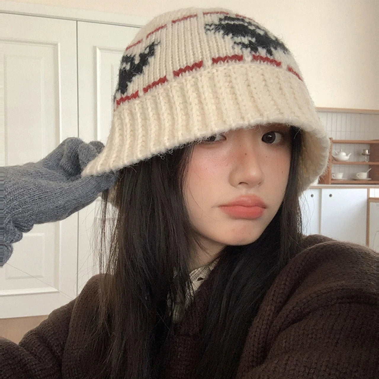Vintage Jacquard Wool Knitted Warm Bucket Hat